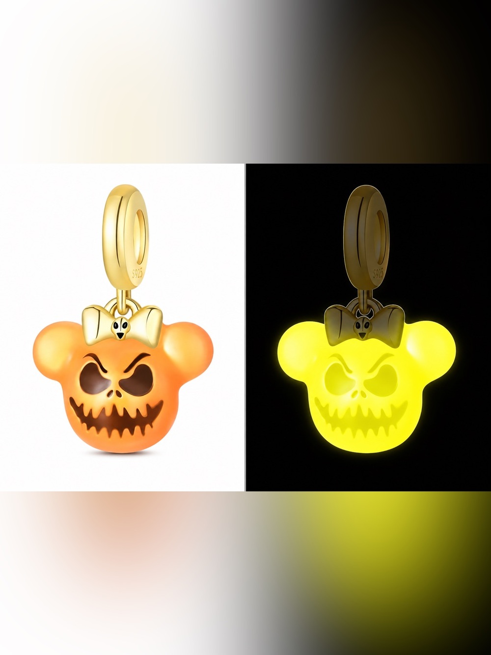 🎃 Sterling Silver Glow in the Dark Scary Mickey Charm